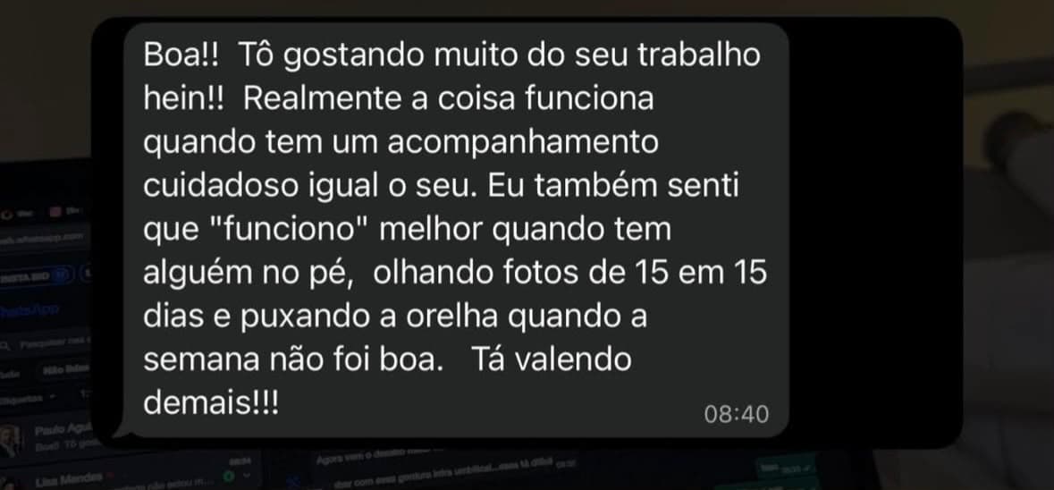 Print de WhatsApp: aluno elogia o acompanhamento próximo e a cobrança constante